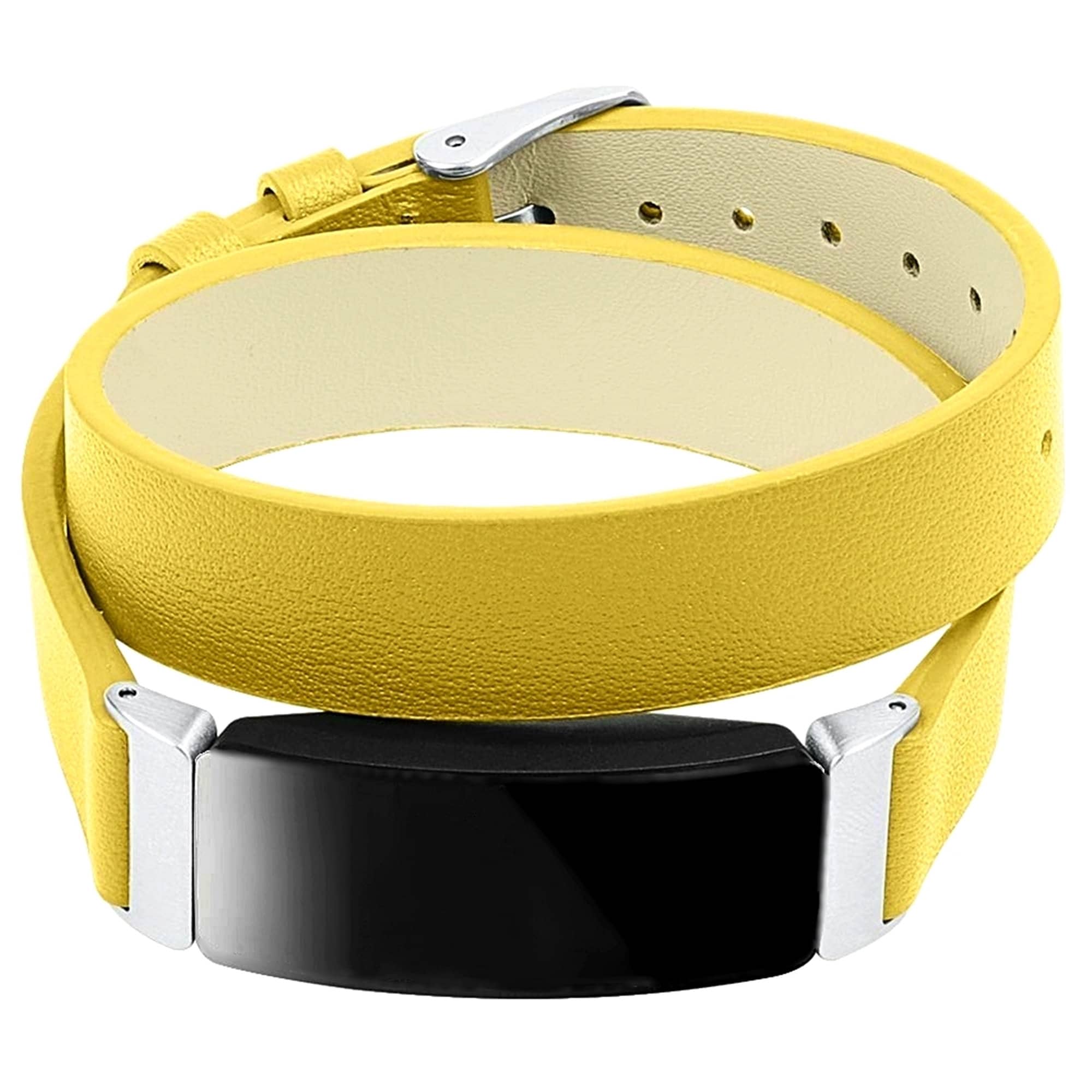 Fitbit Inspire HR / 2 Yellow Soft Leather Band Strap for Fitness Tracker Wristband Twice Wrap Bracelet Quick Release Silver Black Rose Gold